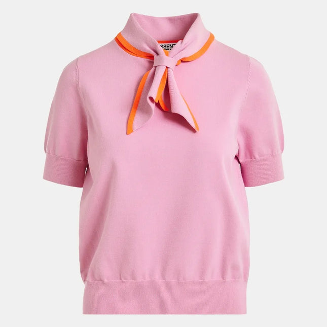 Essentiel Antwerp Jonda Tie Neck Knit pink with orange trim