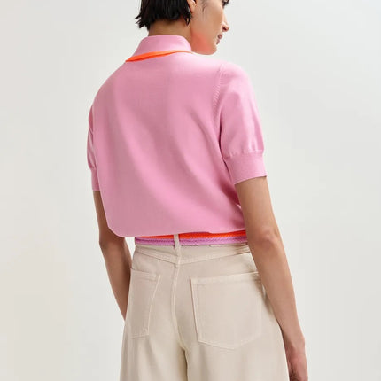 Essentiel Antwerp Jonda Tie Neck Knit pink with orange trim