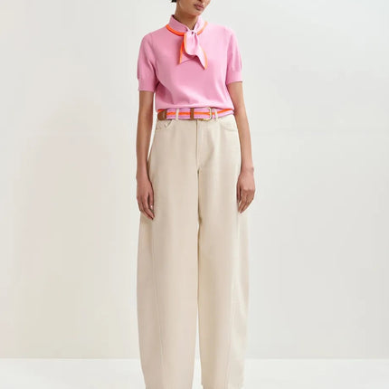 Essentiel Antwerp Jonda Tie Neck Knit pink with orange trim