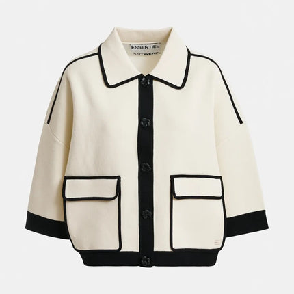 Essentiel Antwerp Jugly Knitted Cardi in cream with black trim