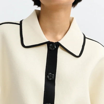 Essentiel Antwerp Jugly Knitted Cardi in cream with black trim