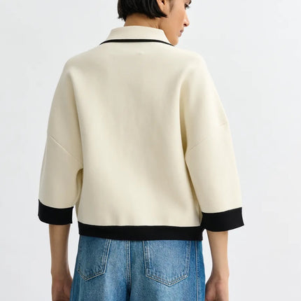 Essentiel Antwerp Jugly Knitted Cardi in cream with black trim