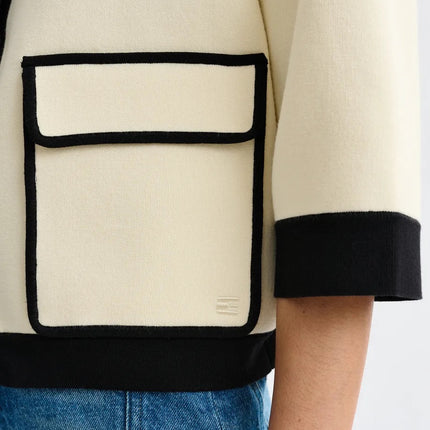 Essentiel Antwerp Jugly Knitted Cardi in cream with black trim