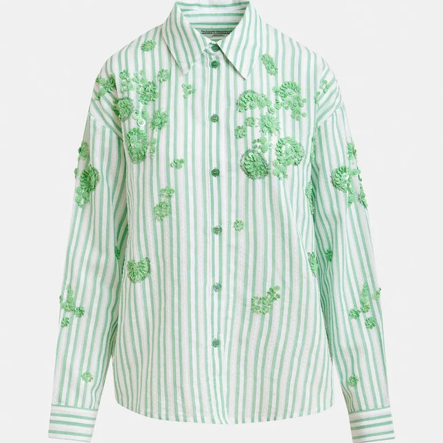 Essentiel Antwerp Julieta Beaded strip appliqué shirt green