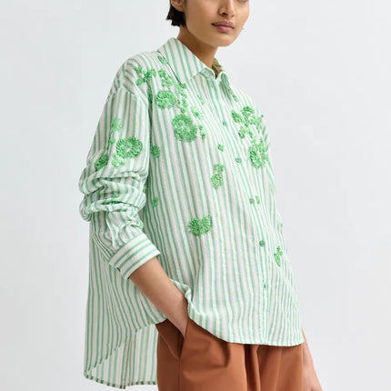 Essentiel Antwerp Julieta Beaded strip appliqué shirt green