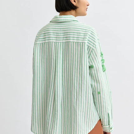 Essentiel Antwerp Julieta Beaded strip appliqué shirt green