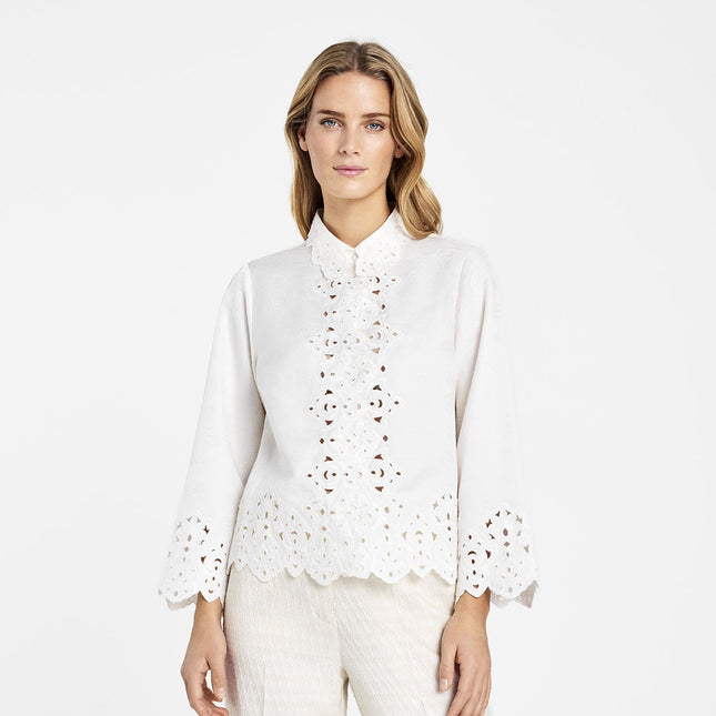 Gustav Lydia Shirt with broderie anglaise sleeves and front trim