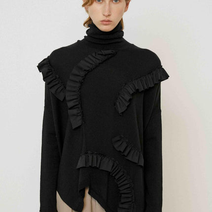 MeiMei J M5FZ64 polo neck long knit with ruffle details