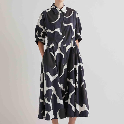 Meimeij M6PAH4 cotton shirt dress in black/navy/white