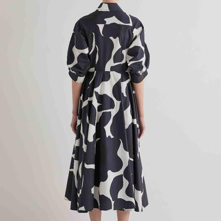 Meimeij M6PAH4 cotton shirt dress in black/navy/white