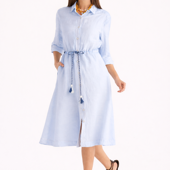 120 Lino W4PLB Midi shirt Dress with drawstring waist