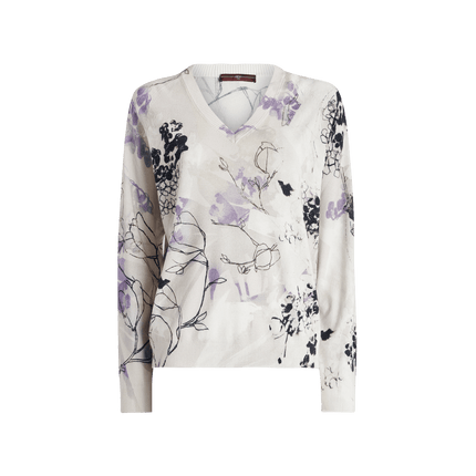 HIGH Amuse floral v neck knit. black/white floral and lilac floral