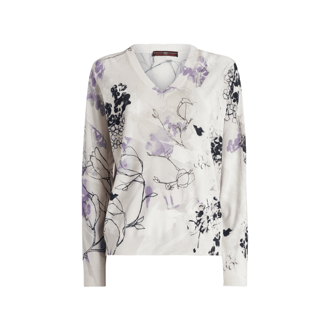HIGH Amuse floral v neck knit. black/white floral and lilac floral
