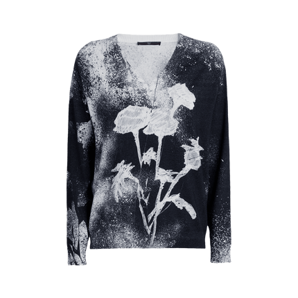 HIGH Amuse floral v neck knit. black/white floral and lilac floral