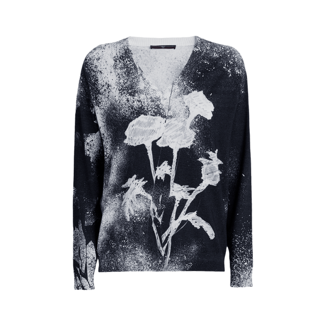 HIGH Amuse floral v neck knit. black/white floral and lilac floral