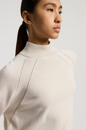 Peserico S99381F12 round neck kknit with silver trim on shoulder