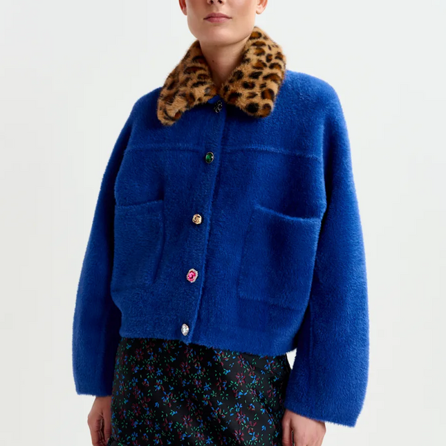 Essentiel Antwerp Intention leopard collar jacket