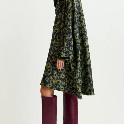Essentiel Antwerp Ioanna floral tie neck dress green/navy