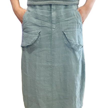 Transit D1303 linen pocket detail skirt in teal