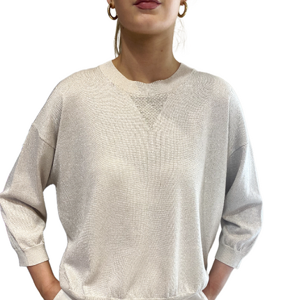 Peserico A99057F12 knit in beige with lurex and metallic trim