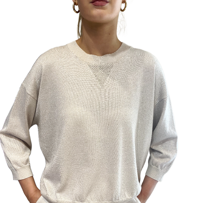 Peserico A99057F12 knit in beige with lurex and metallic trim