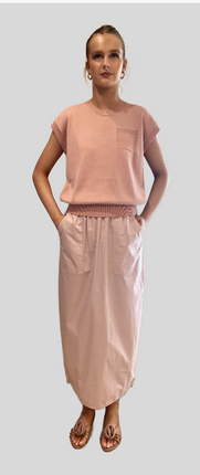 Peserico A99064F12 cap sleeve knit with metallic pocket detail dusty rose pink