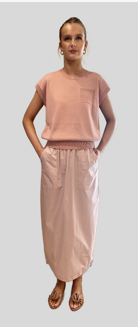 Peserico A99064F12 cap sleeve knit with metallic pocket detail dusty rose pink
