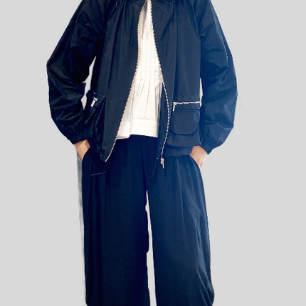 Meimeij M6PD03 techno fabric jacket with hood and multi pockets Black