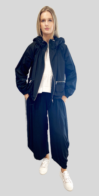 Meimeij M6PD03 techno fabric jacket with hood and multi pockets Black