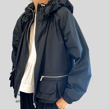 Meimeij M6PD03 techno fabric jacket with hood and multi pockets Black