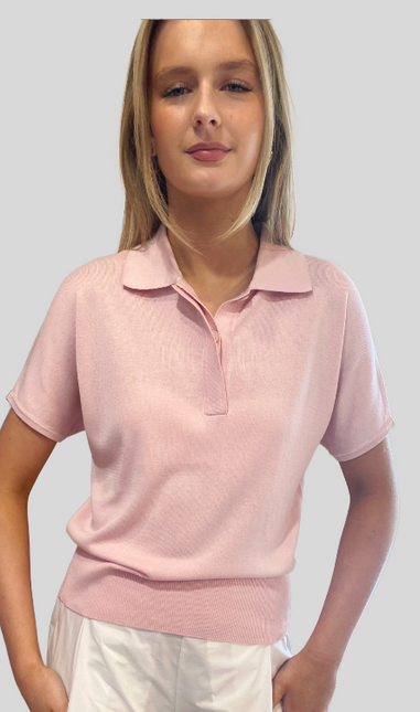Estheme JF6S025S collar polo knit short sleeve pink