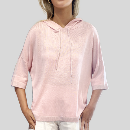 Estheme CKE62165 hooded knit with lurex trim pink