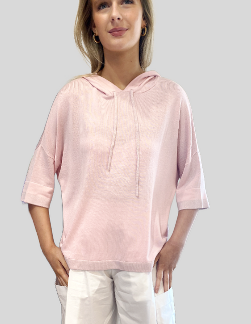 Estheme CKE62165 hooded knit with lurex trim pink