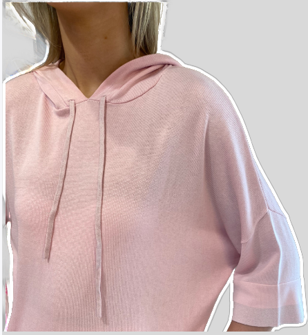 Estheme CKE62165 hooded knit with lurex trim pink