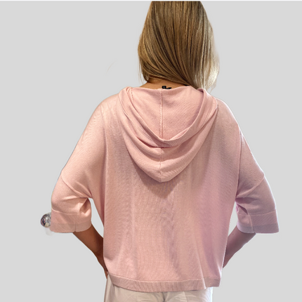 Estheme CKE62165 hooded knit with lurex trim pink