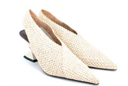 Jeannot AJ651B Slingback pointed toe stretch hessian and leather