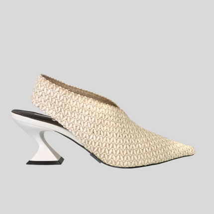 Jeannot AJ651B Slingback pointed toe stretch hessian and leather