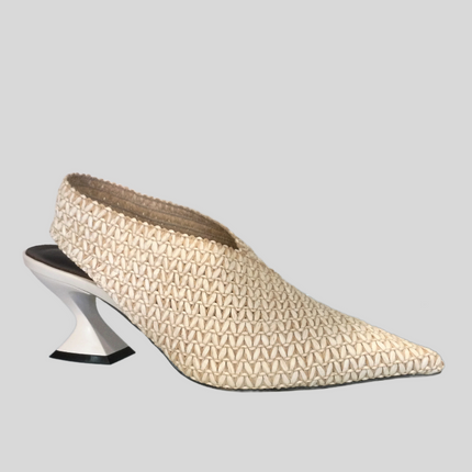 Jeannot AJ651B Slingback pointed toe stretch hessian and leather