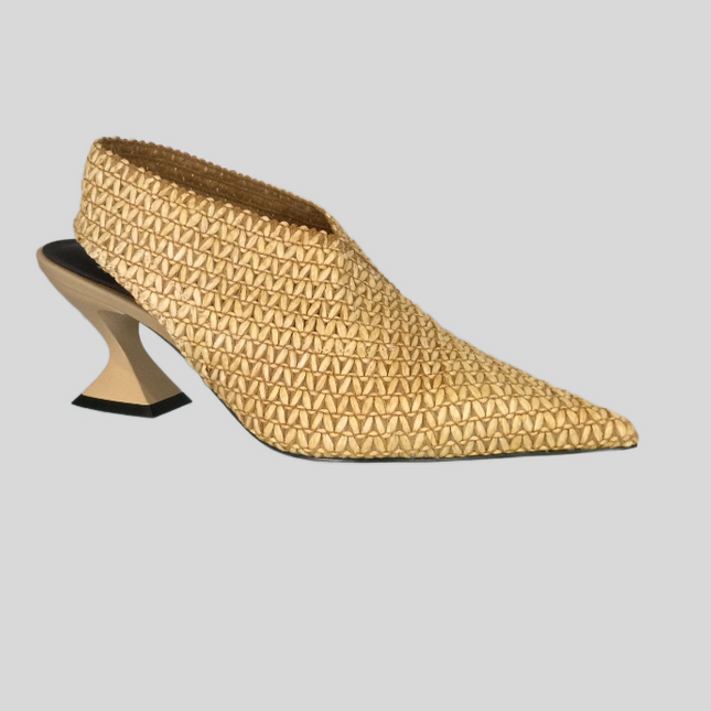 Jeannot AJ651C Slingback pointed toe stretch hessian and leather