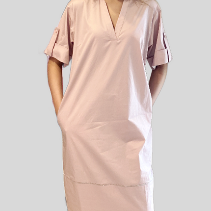 Peserico A02513 galzed cotton dress with metallic details dusty pink