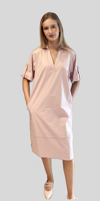 Peserico A02513 galzed cotton dress with metallic details dusty pink