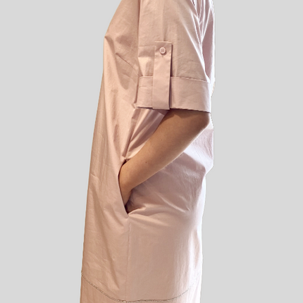 Peserico A02513 galzed cotton dress with metallic details dusty pink