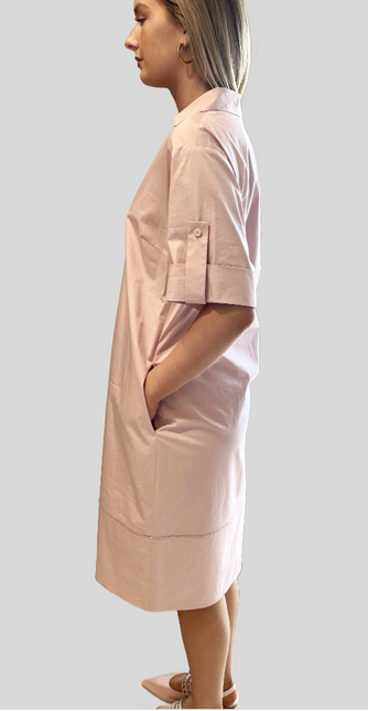 Peserico A02513 galzed cotton dress with metallic details dusty pink