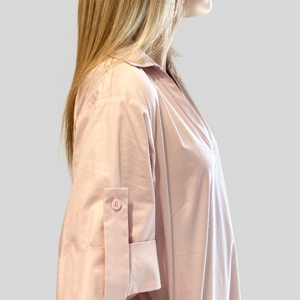 Peserico A02513 galzed cotton dress with metallic details dusty pink