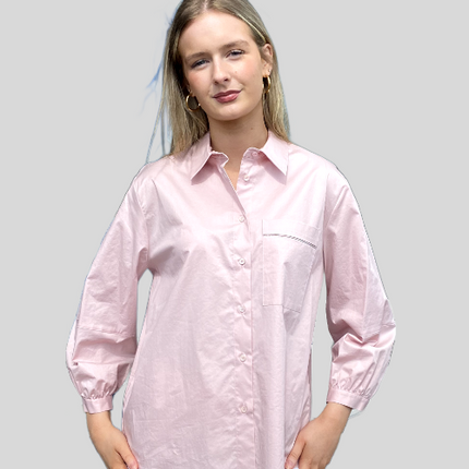 Peserico A06848 cotton glazed shirt with metallic pocket details pink