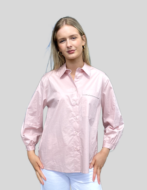 Peserico A06848 cotton glazed shirt with metallic pocket details pink