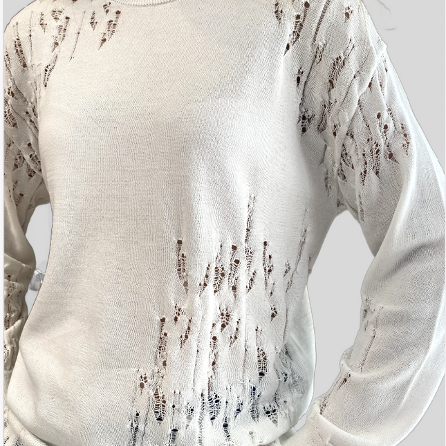 High Session laddered detail in cotton knit white.