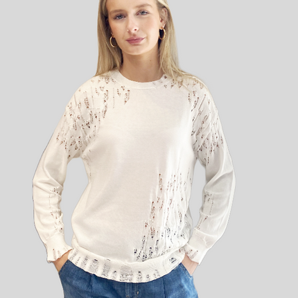 High Session laddered detail in cotton knit white.