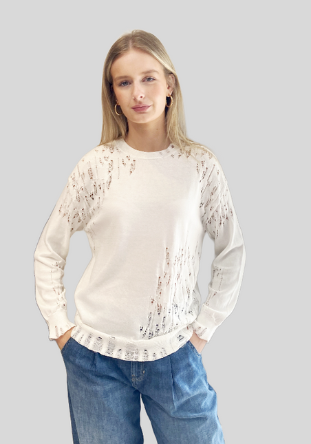 High Session laddered detail in cotton knit white.