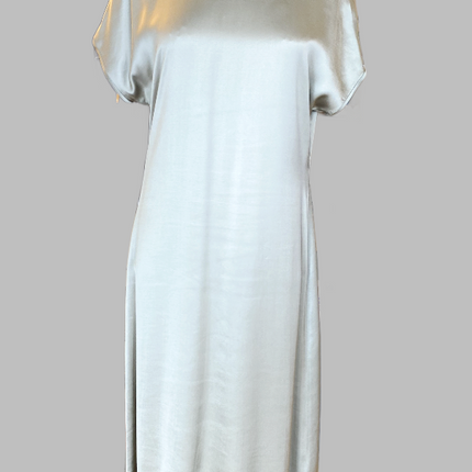 Peserico A02210 long shift dress in oyster with metallic trim